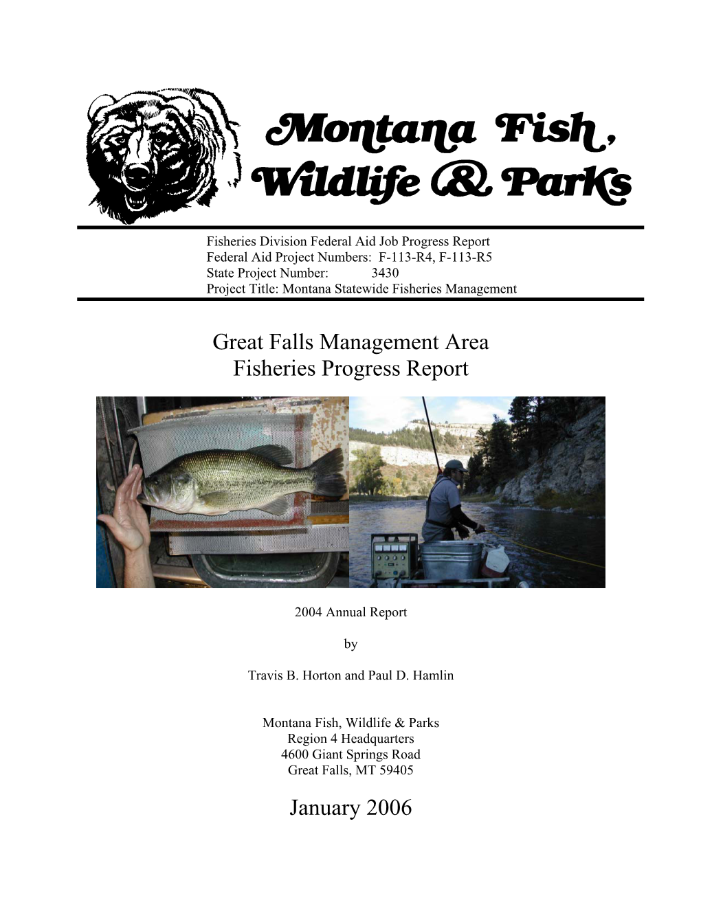 Great Falls Management Area Fisheries Progress Report January 2006