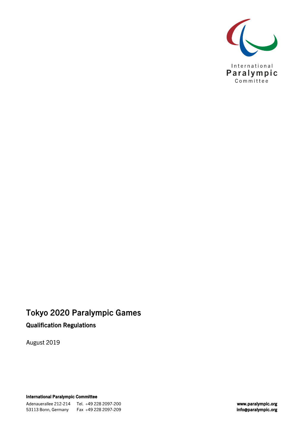 Tokyo 2020 Paralympic Games Qualification Regulations