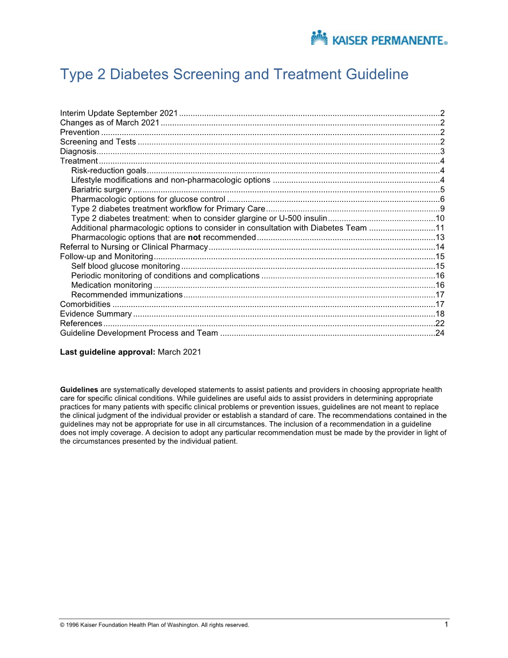 Type 2 Diabetes Screening and Treatment Guideline | Kaiser