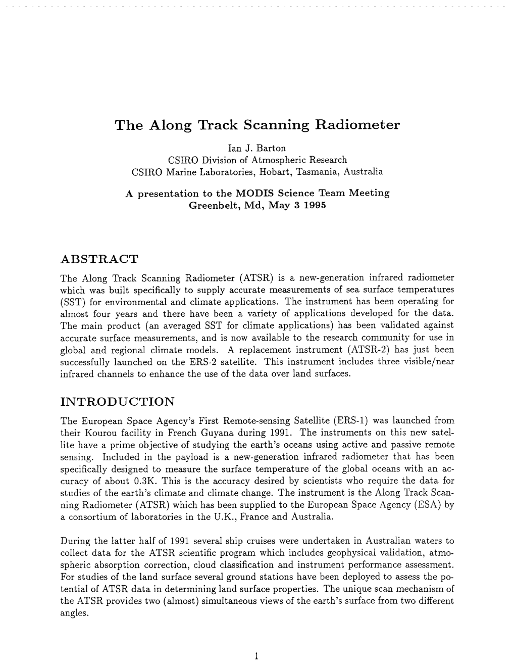 The Along Track Scanning Radiometer