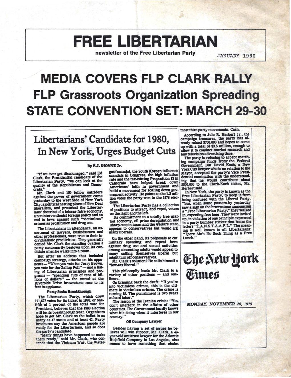 FREE LIBERTARIAN Newsletter of the Free Libertarian Party JANUARY 1980