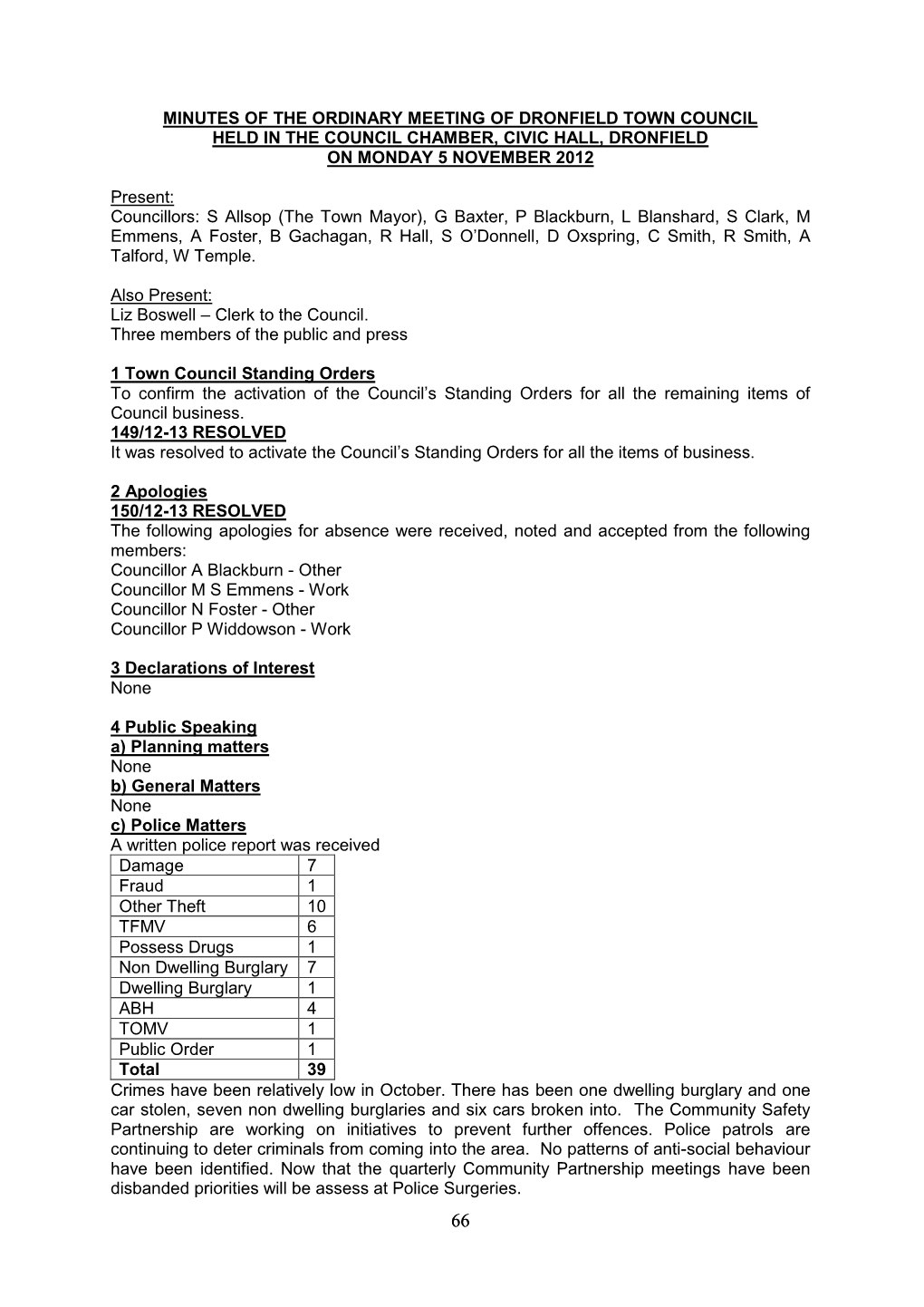 Minutes of the Meeting of Dronfield Town Council