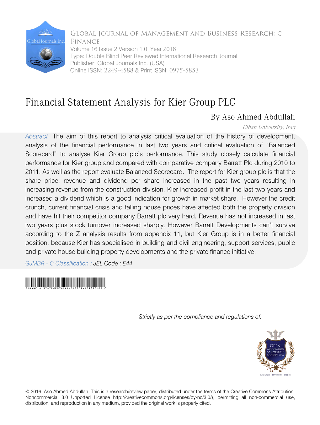 Financial Statement Analysis for Kier Group