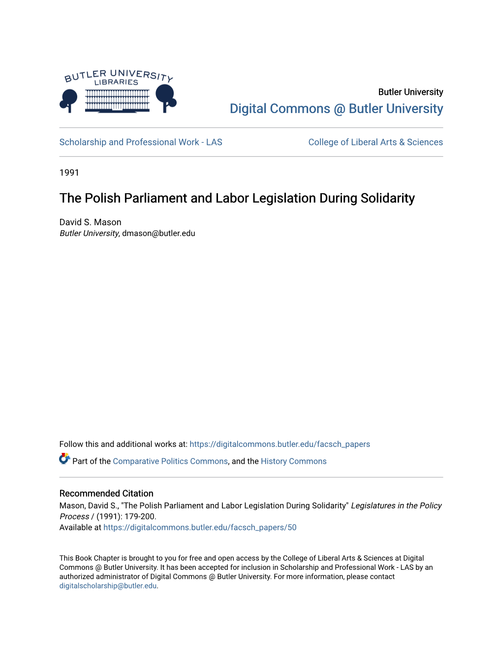 The Polish Parliament and Labor Legislation During Solidarity