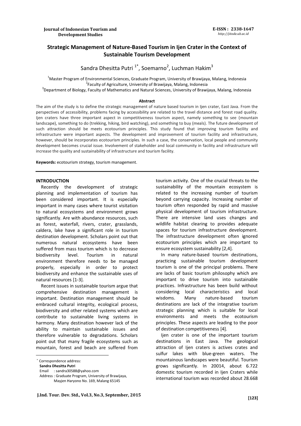 Strategic Management of Nature-Based Tourism in Ijen Crater in the Context of Sustainable Tourism Development