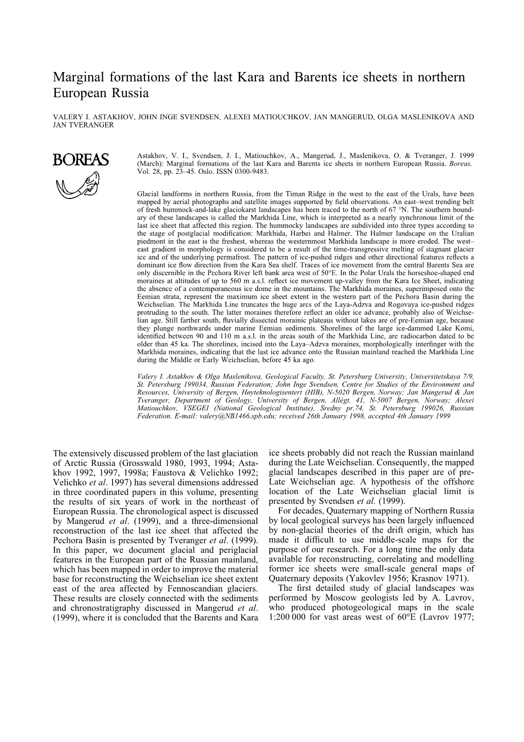 Marginal Formations of the Last Kara and Barents Ice Sheets in Northern European Russia