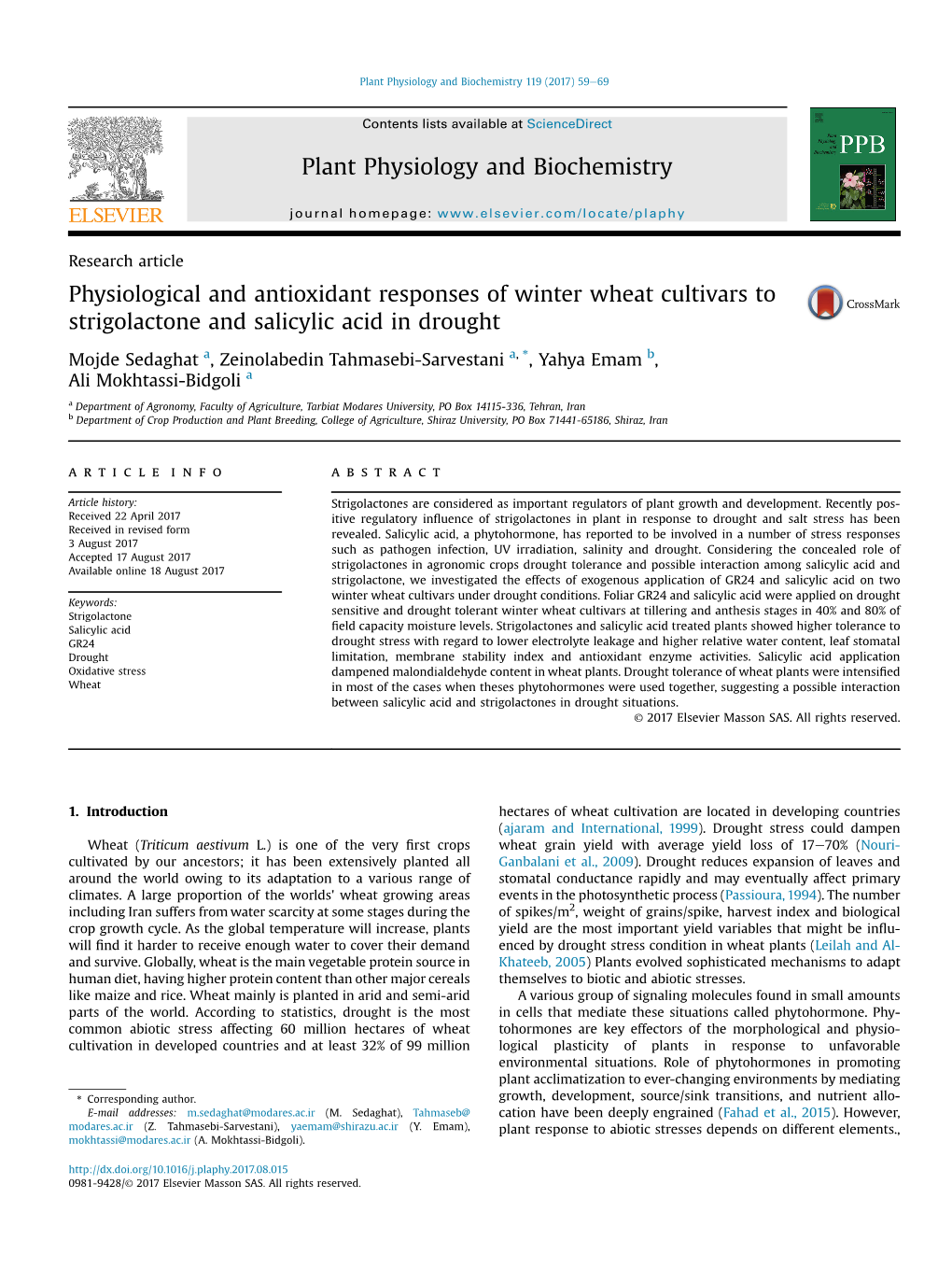 Research Articlephysiological and Antioxidant Responses of Winter