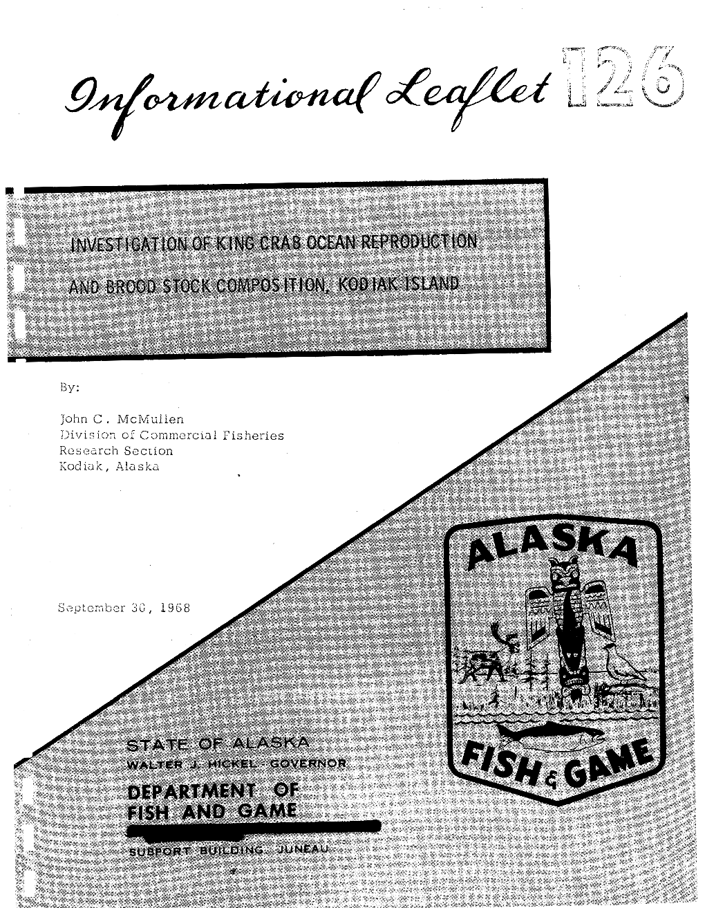 Investigation of King Crab Ocean Reproduction and Brood Stock Composition, Kodiak Island