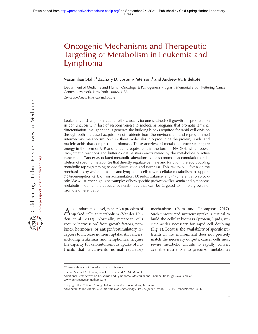 Oncogenic Mechanisms and Therapeutic Targeting of Metabolism in Leukemia and Lymphoma