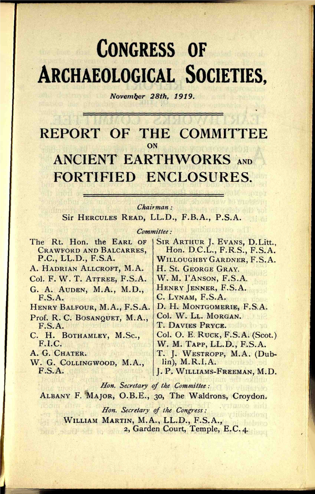 CONGRESS of ARCHAEOLOGICAL SOCIETIES, November 28Th, 1919