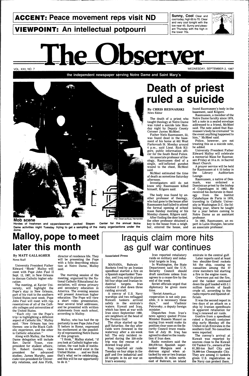 Death of Priest Ruled a Suicide by CHRIS BEDNARSKI Found Rasmussen's Body in the News Editor Basement, Said Kilgore