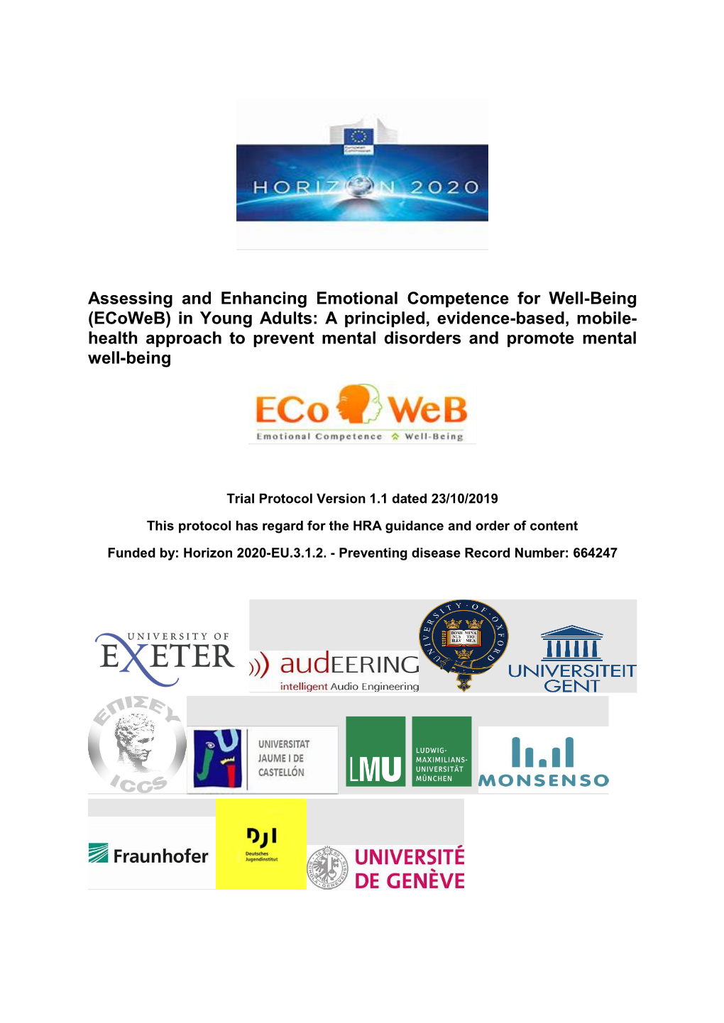 (Ecoweb) in Young Adults: a Principled, Evidence-Based, Mobile- Health Approach to Prevent Mental Disorders and Promote Mental Well-Being