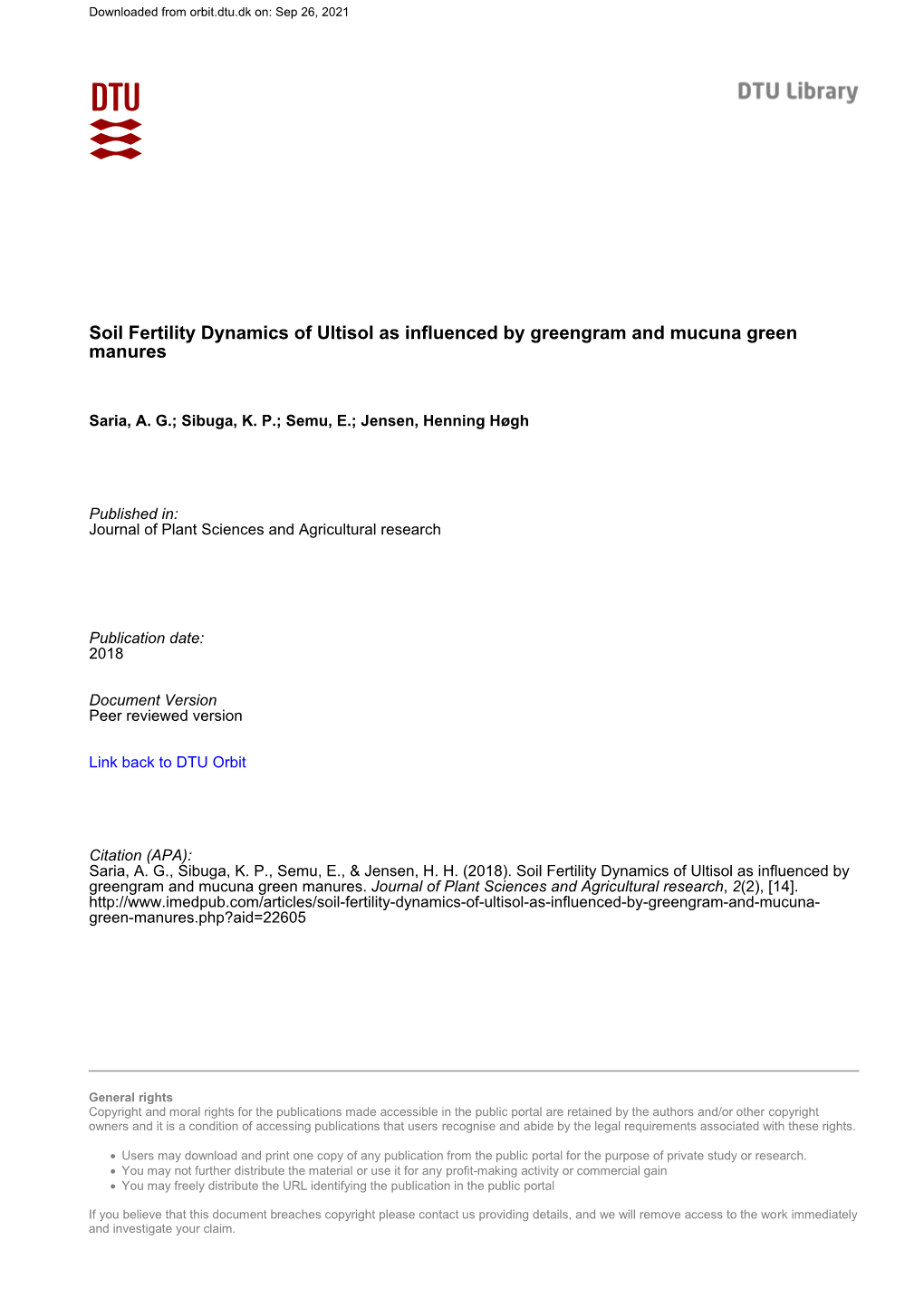 Soil Fertility Dynamics of Ultisol As Influenced by Greengram and Mucuna Green Manures