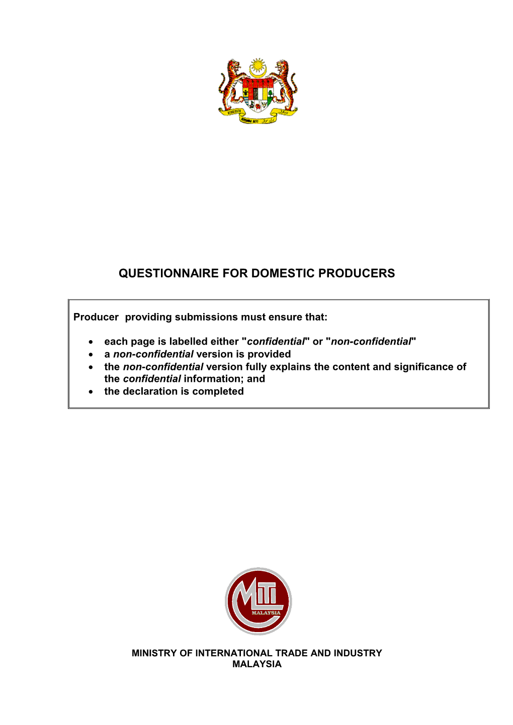 Questionnaire for Domestic Producers