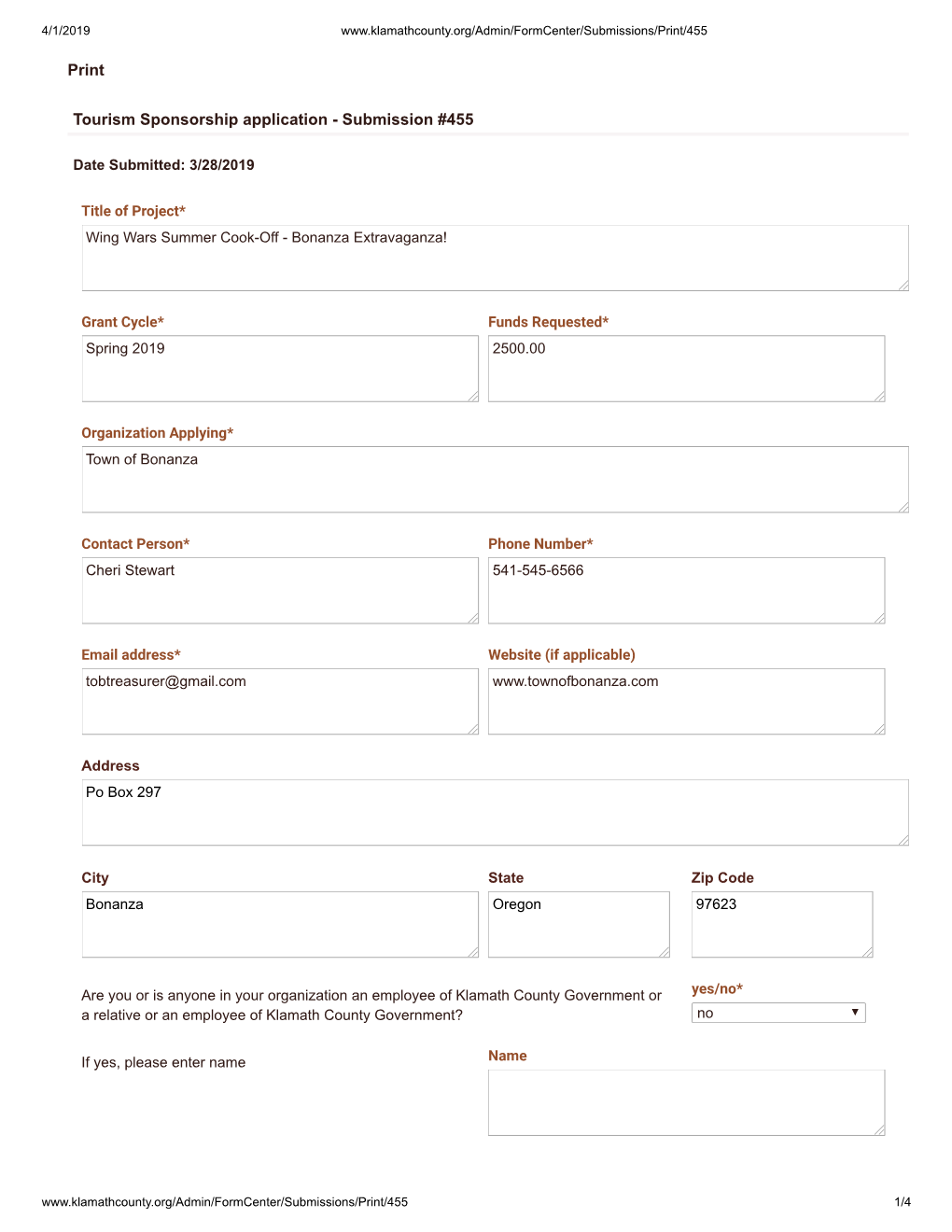 Print Tourism Sponsorship Application