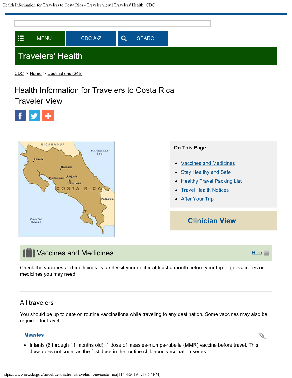 Health Information for Travelers to Costa Rica - Traveler View | Travelers' Health | CDC