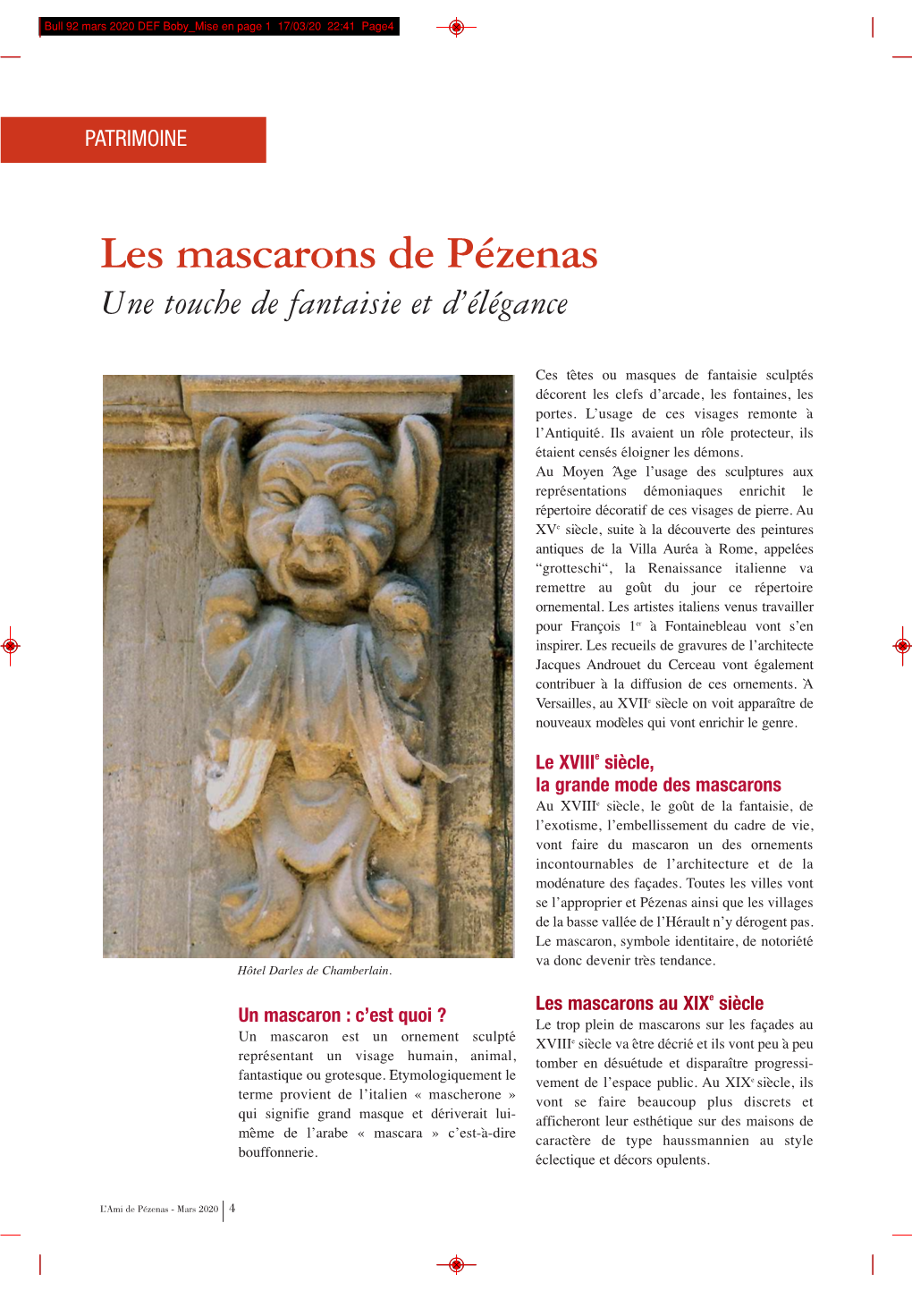 ADP Bulletin 92 Mars 2020 P4-26 Les Mascarons