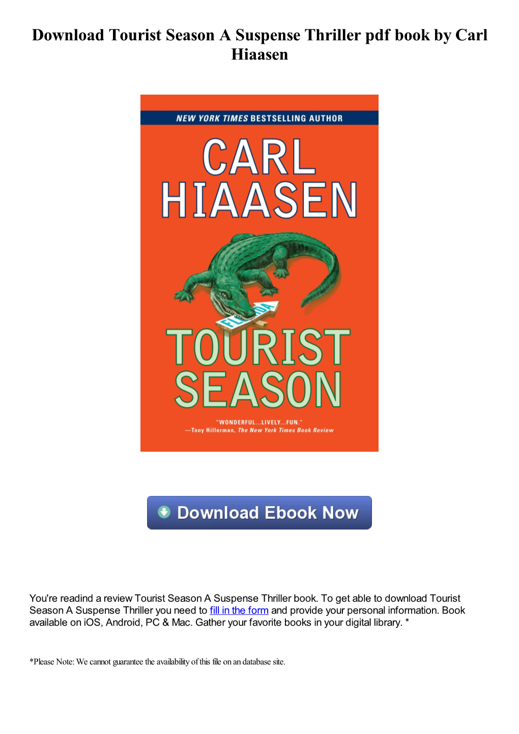 Download Tourist Season a Suspense Thriller Pdf Book by Carl Hiaasen