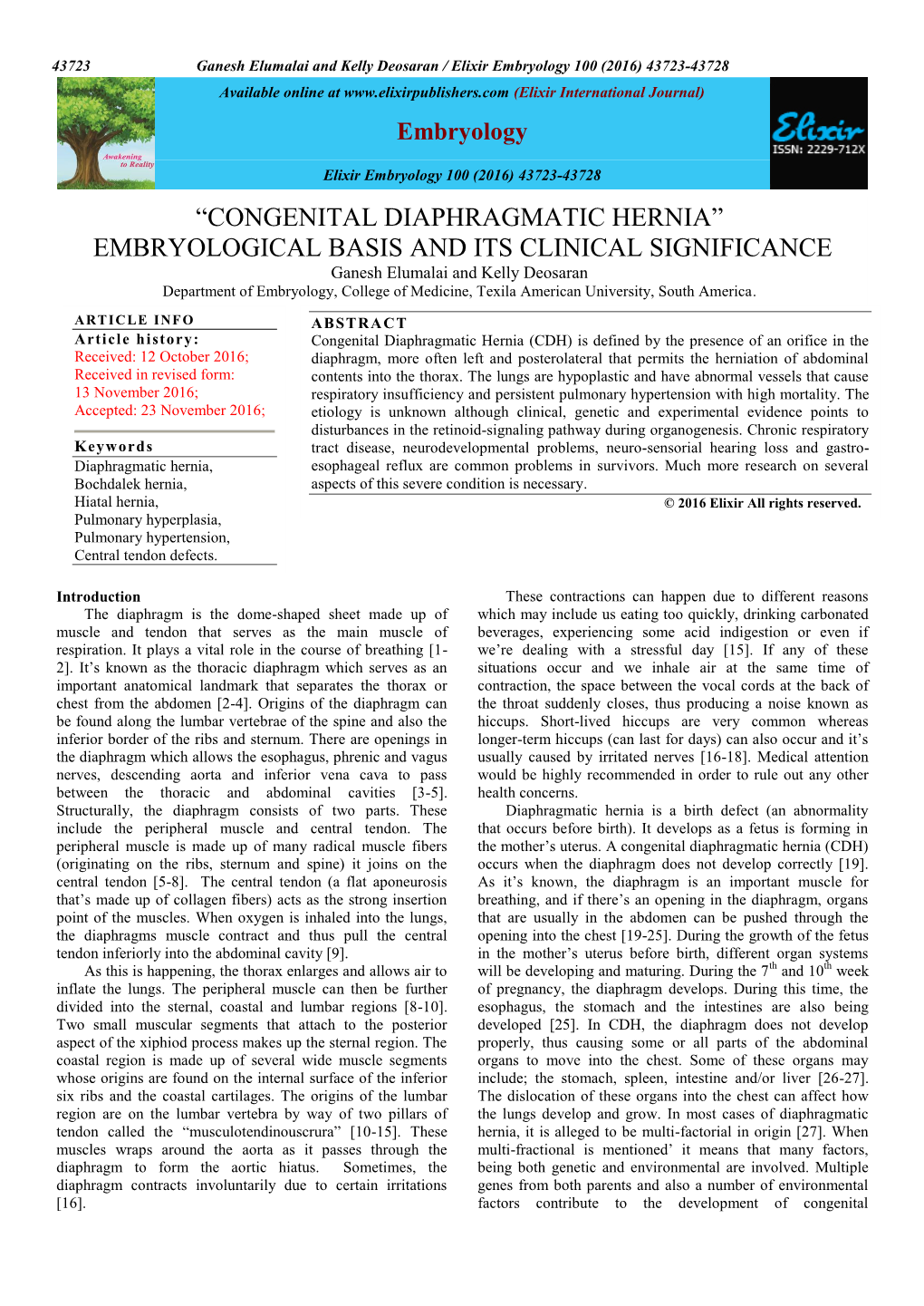 “Congenital Diaphragmatic Hernia” Embryological Basis