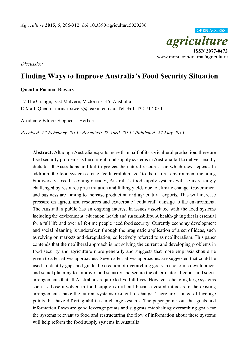 Finding Ways to Improve Australia's Food Security Situation