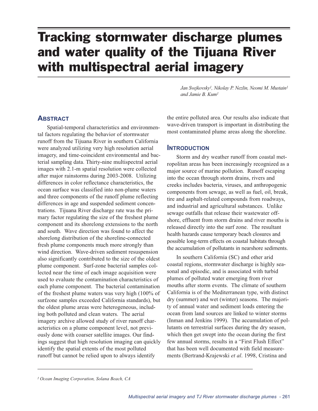 Tracking Stormwater Discharge Plumes and Water Quality of the Tijuana River with Multispectral Aerial Imagery