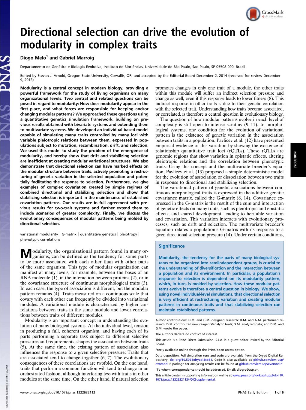 Directional Selection Can Drive the Evolution of Modularity in Complex Traits