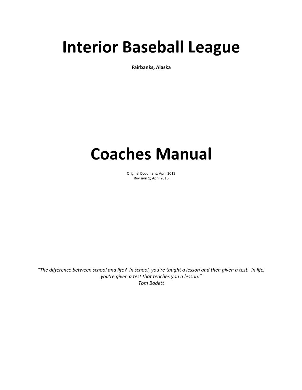 Interior Baseball League Coaches Manual