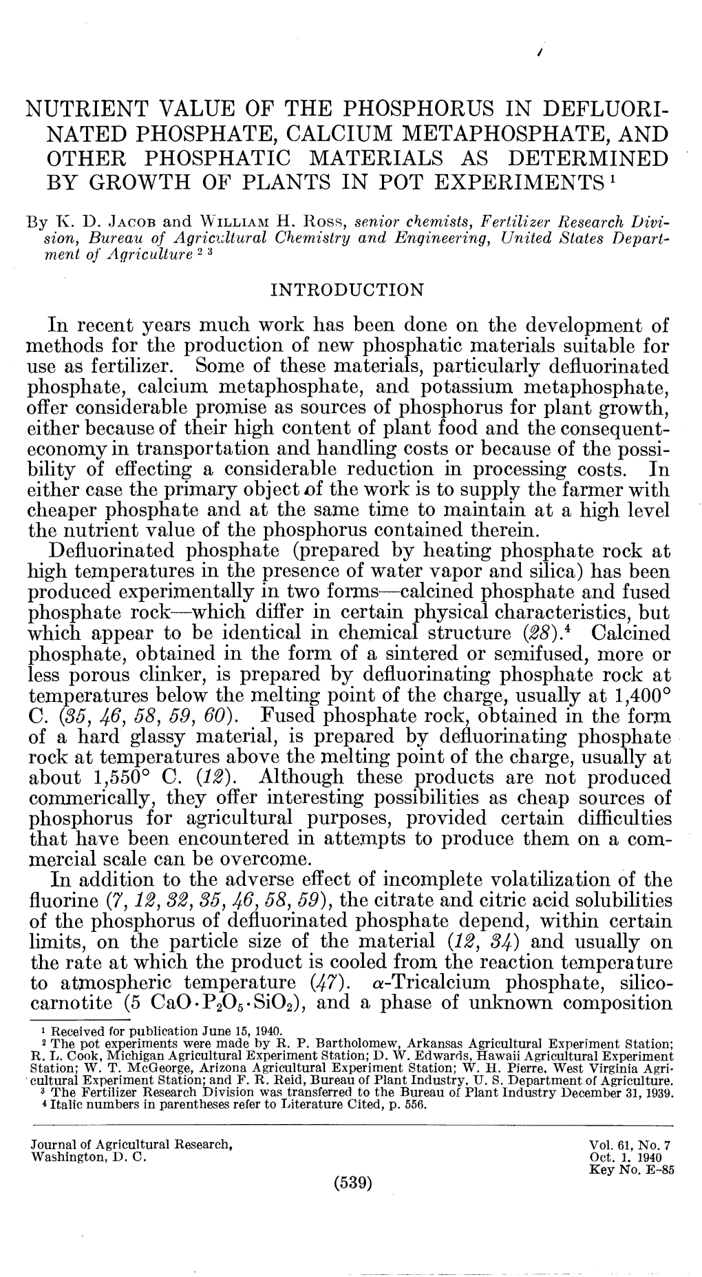 Nutrient Value of the Phosphorus In