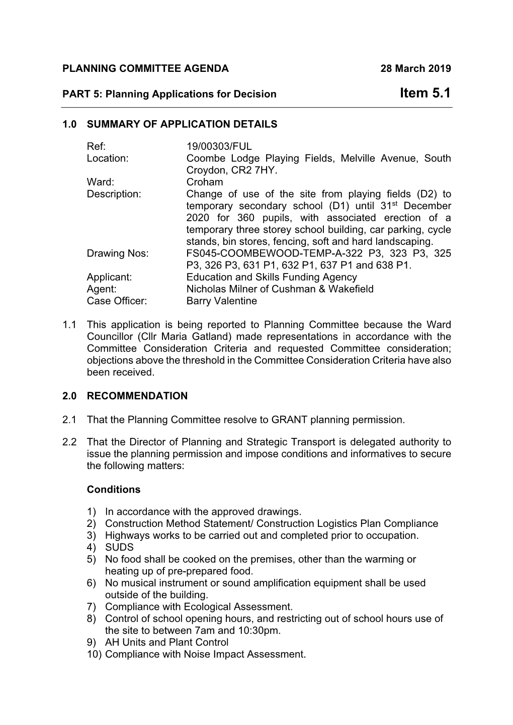 Item 5.1 Coombe Lodge Playing Fields South Croydon