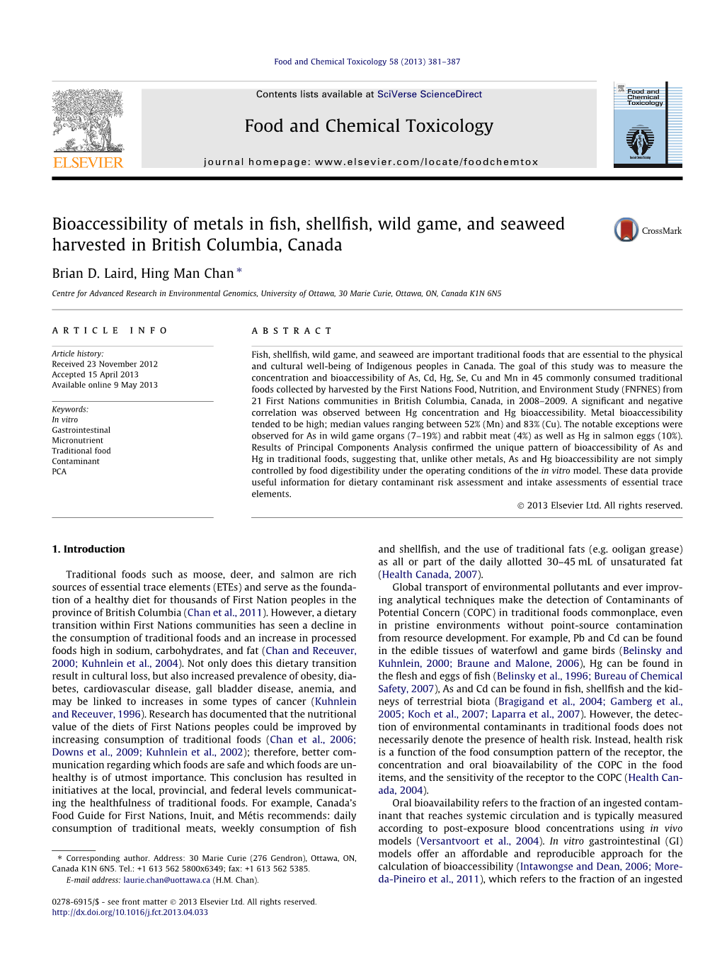 Bioaccessibility of Metals in Fish, Shellfish, Wild Game, and Seaweed