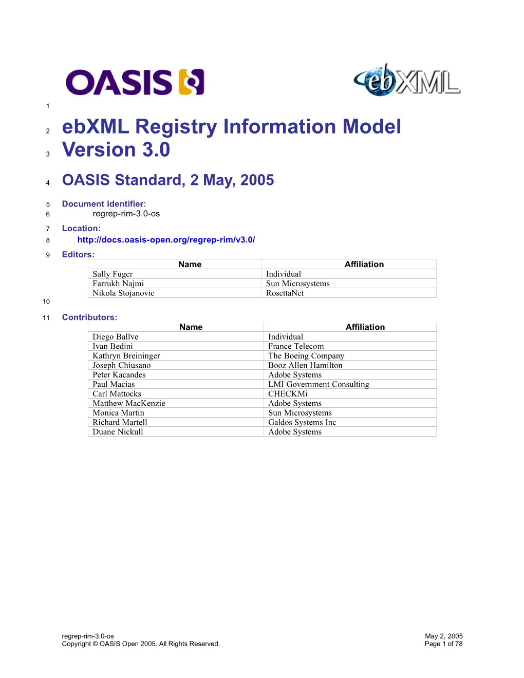 Ebxml Registry Information Model Version