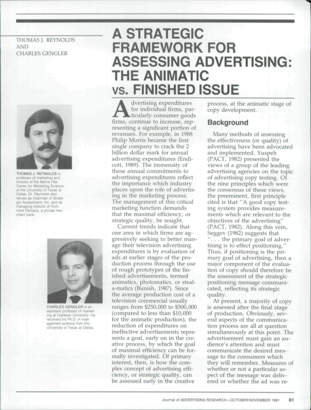 A Strategic Framework for Assessing Advertising