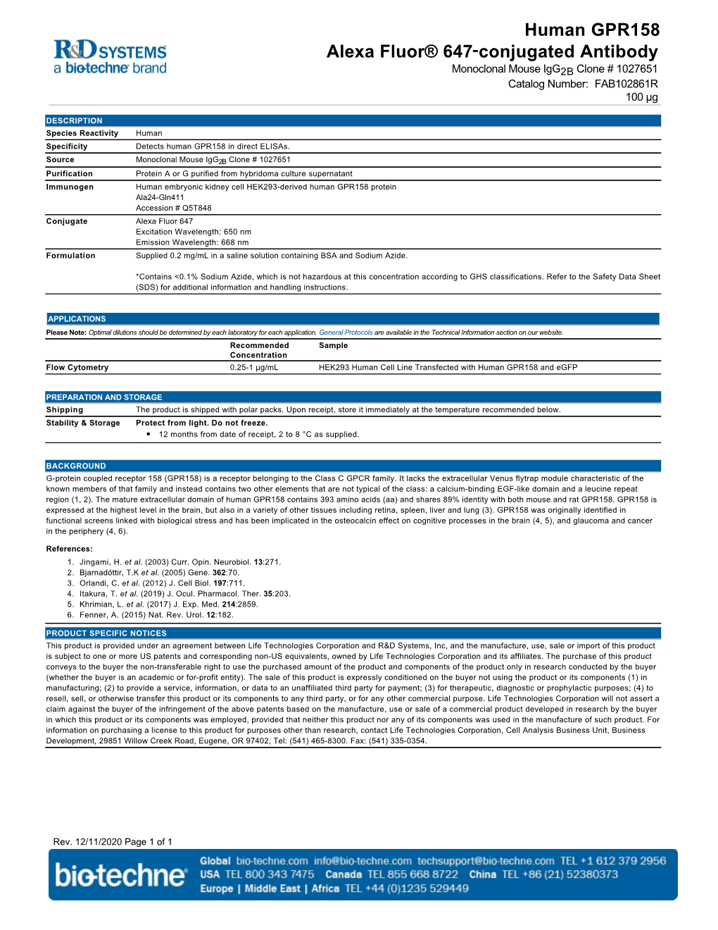 Human GPR158 Alexa Fluor® 647‑Conjugated Antibody