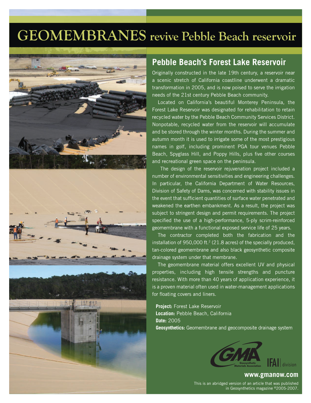 GEOMEMBRANES Revive Pebble Beach Reservoir