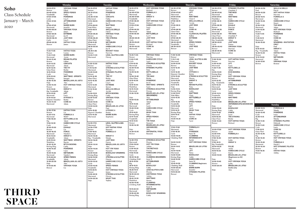 SOHO Main Timetable JAN MAR A4.Indd