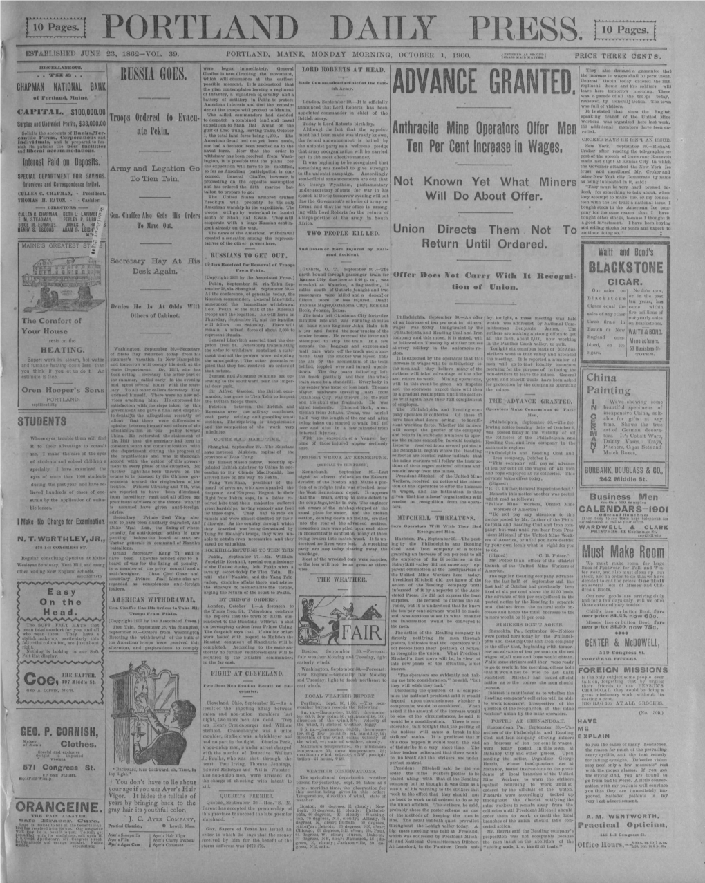 Portland Daily Press: October 1, 1900