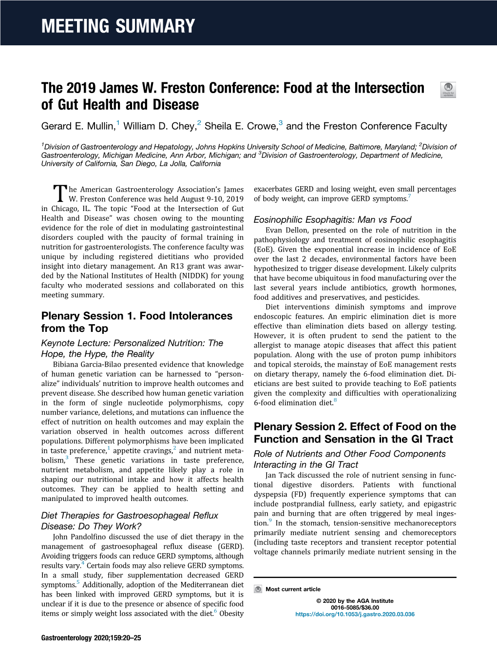 Food at the Intersection of Gut Health and Disease Gerard E