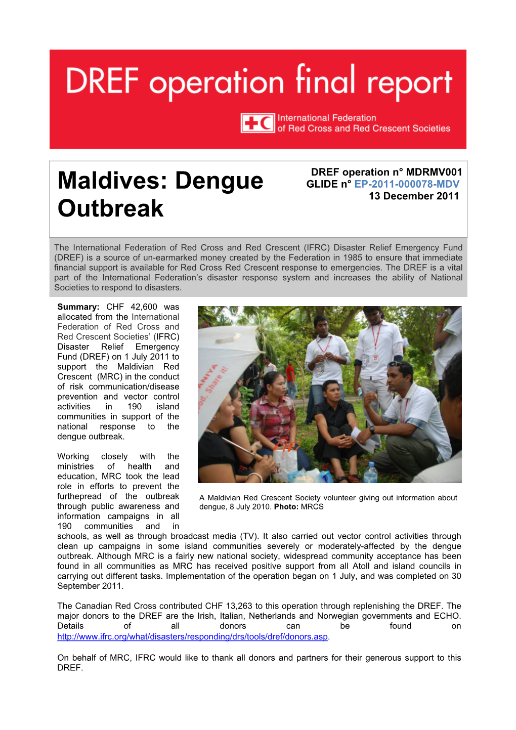 Maldives: Dengue Outbreak