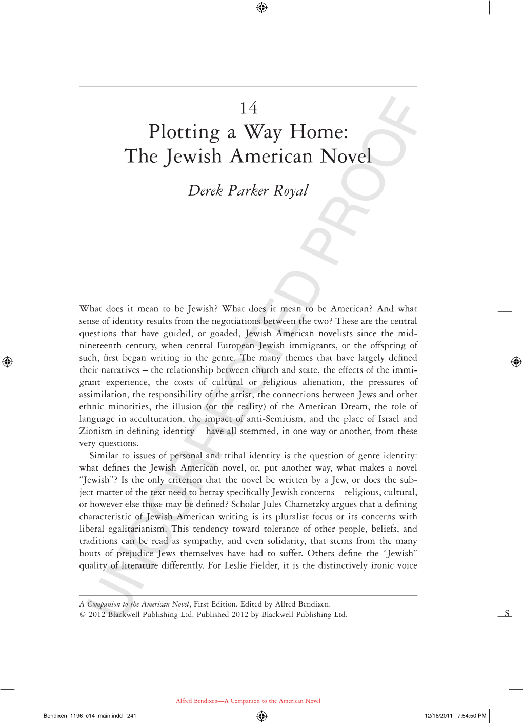 Plotting a Way Home: the Jewish American Novel Derek Parker Royal