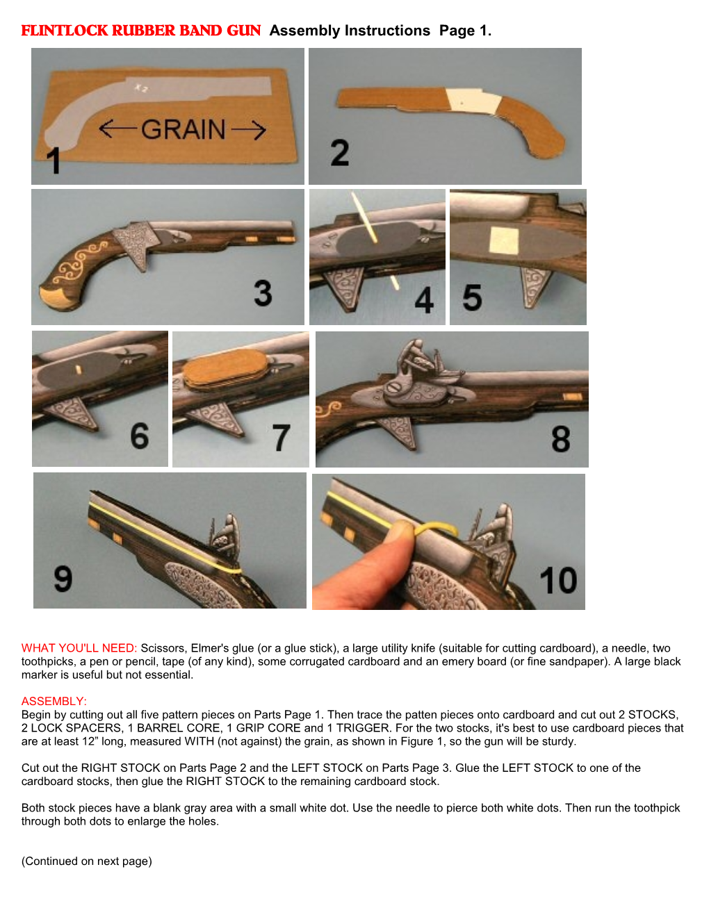 FLINTLOCK RUBBER BAND GUN Assembly Instructions Page 1