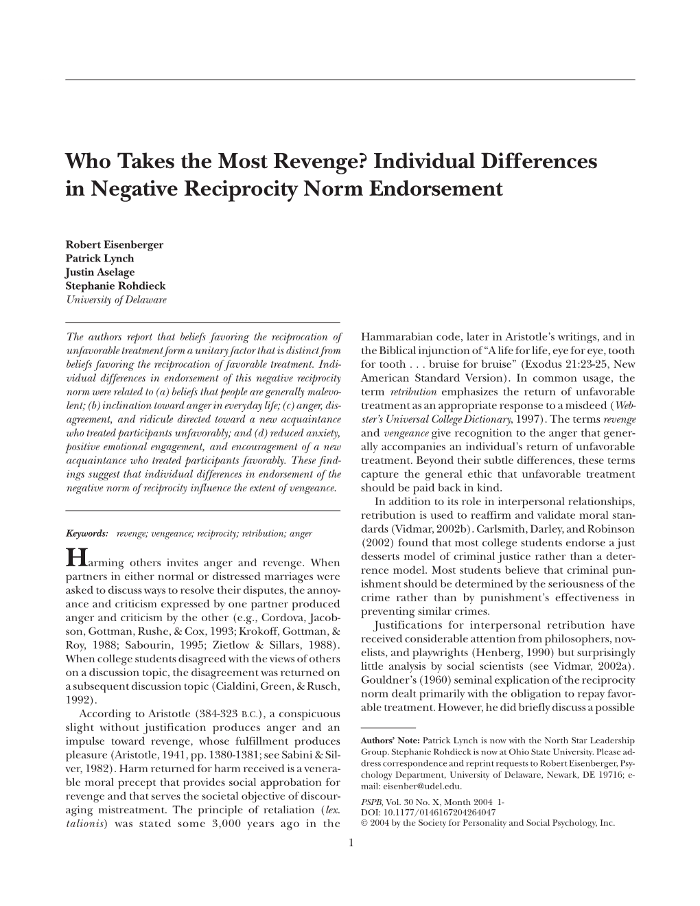 Individual Differences in Negative Reciprocity Norm Endorsement
