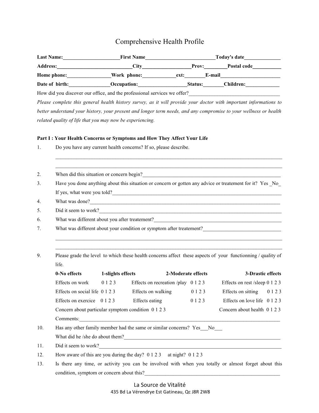 Comprehensive Health Profile