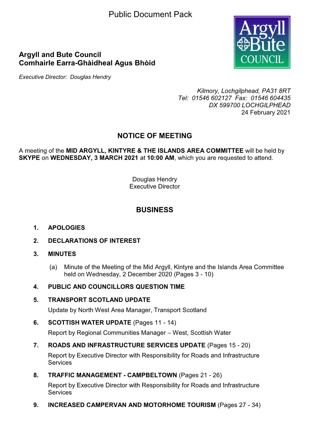 (Public Pack)Agenda Document for Mid Argyll, Kintyre & the Islands