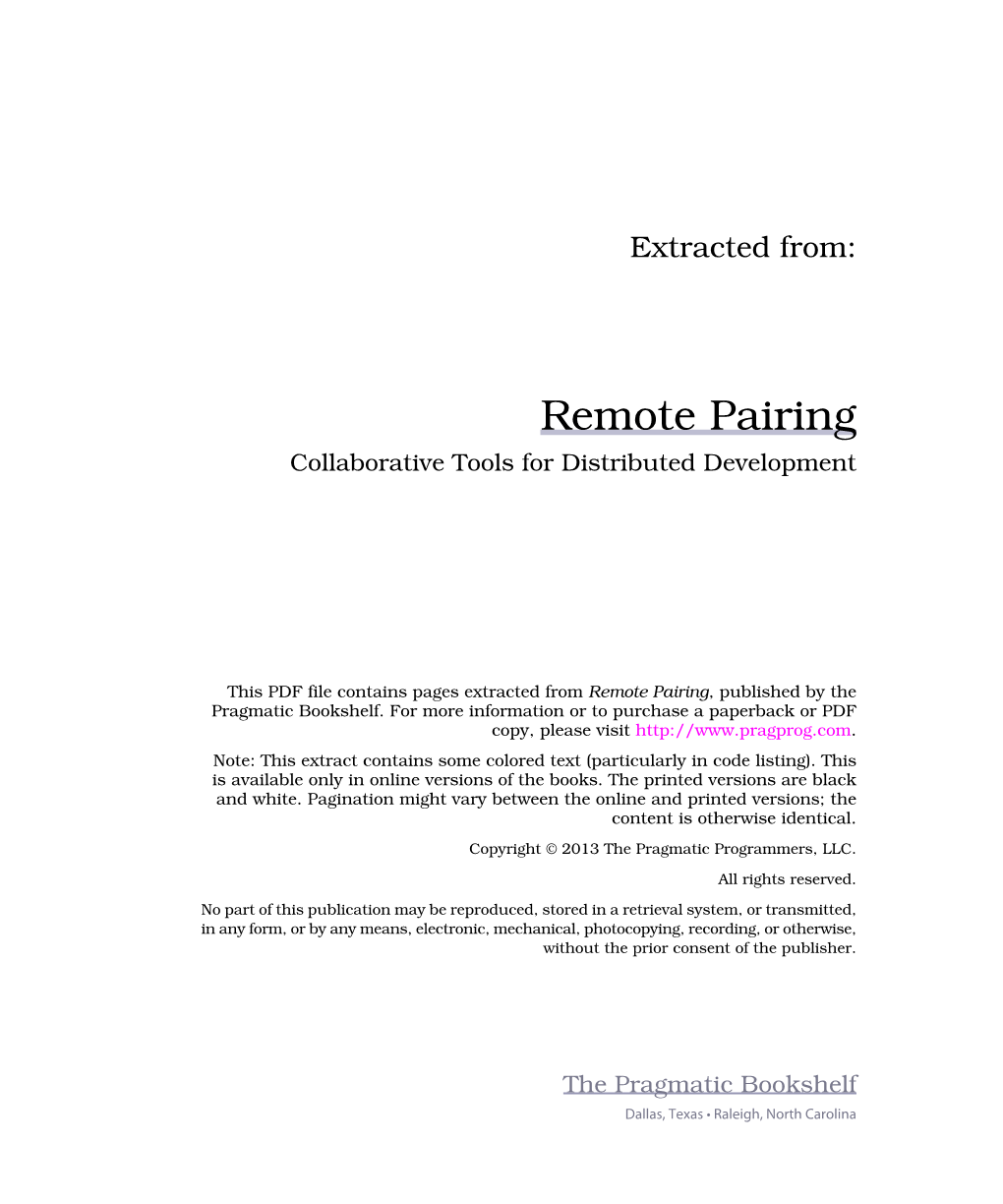 Remote Pairing Collaborative Tools for Distributed Development