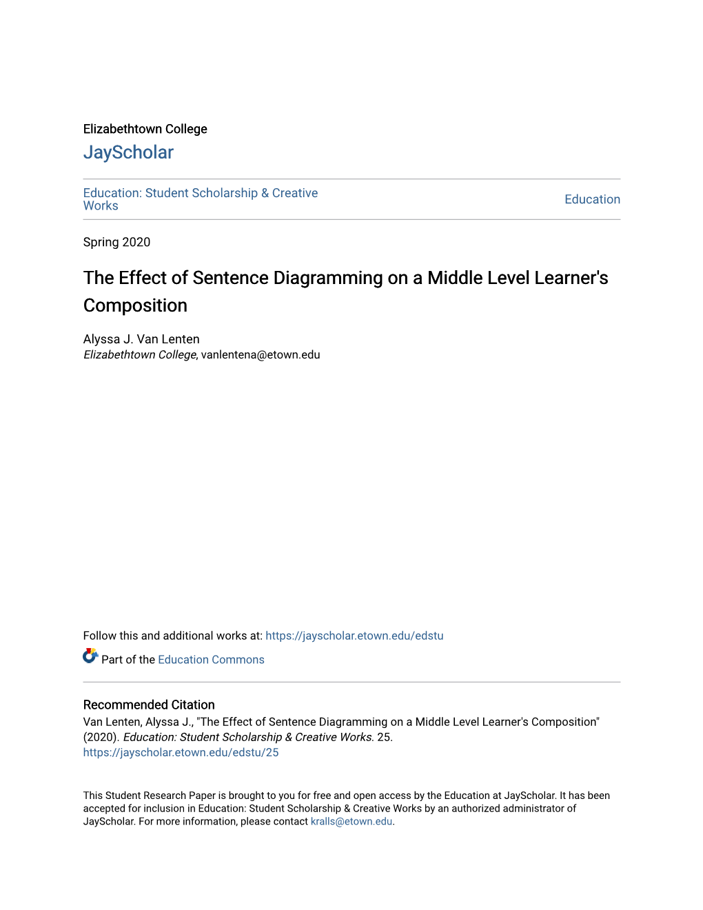 The Effect of Sentence Diagramming on a Middle Level Learner's Composition