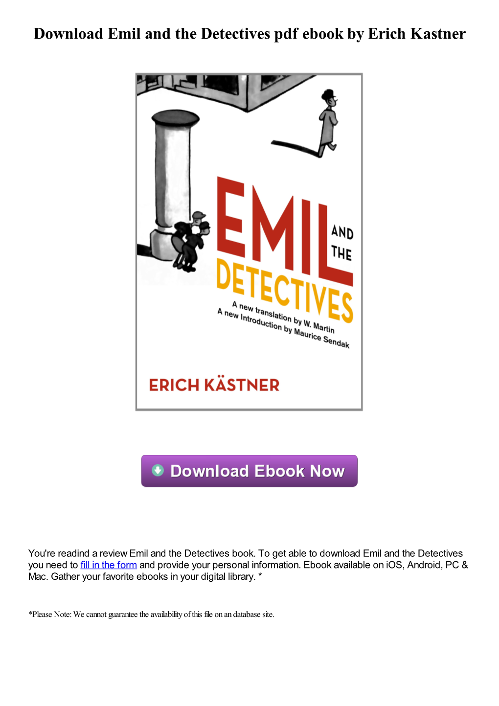 Download Emil and the Detectives Pdf Book by Erich Kastner