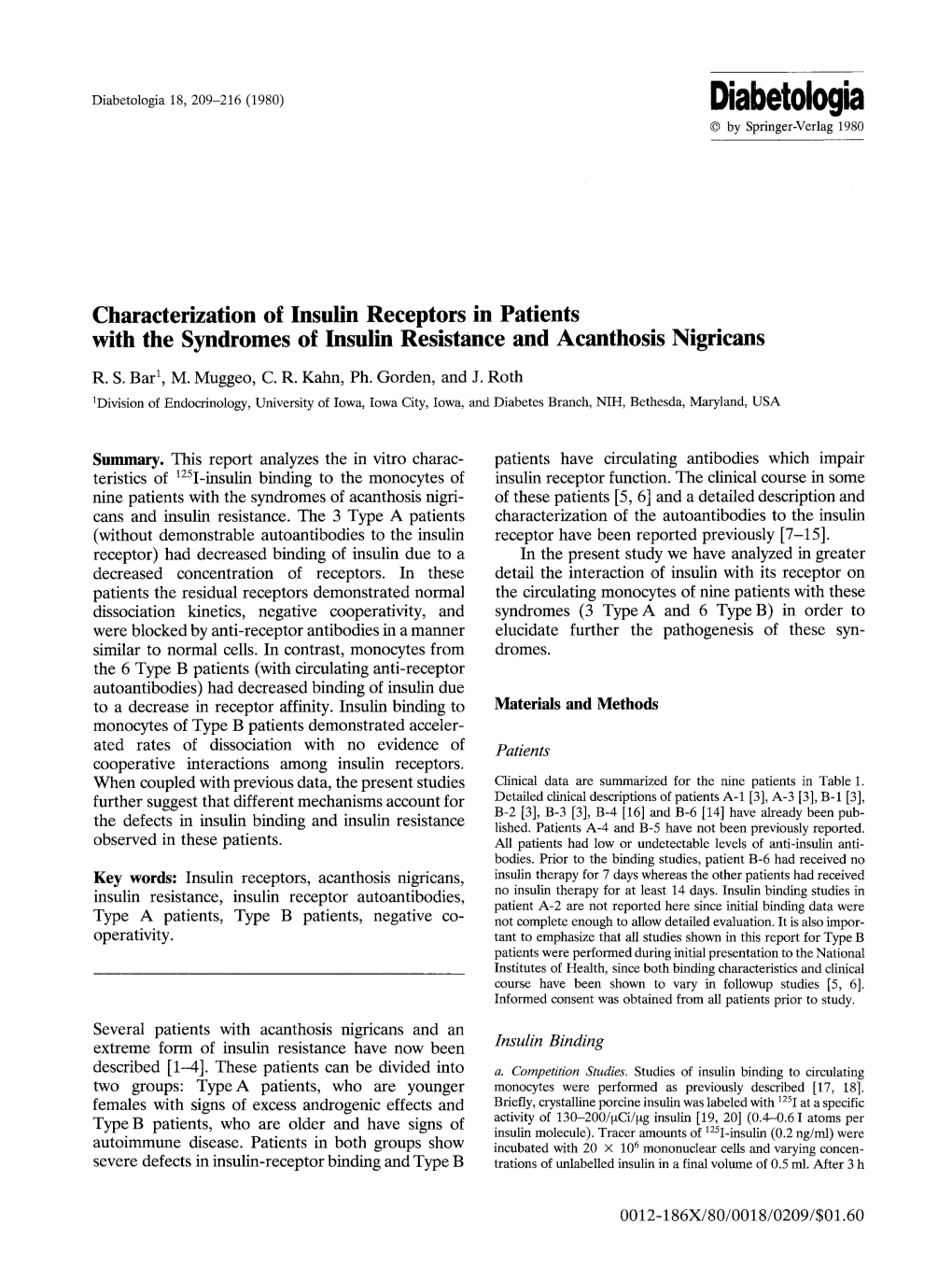 Characterization of Insulin Receptors in Patients with the Syndromes of Insulin Resistance and Acanthosis Nigricans