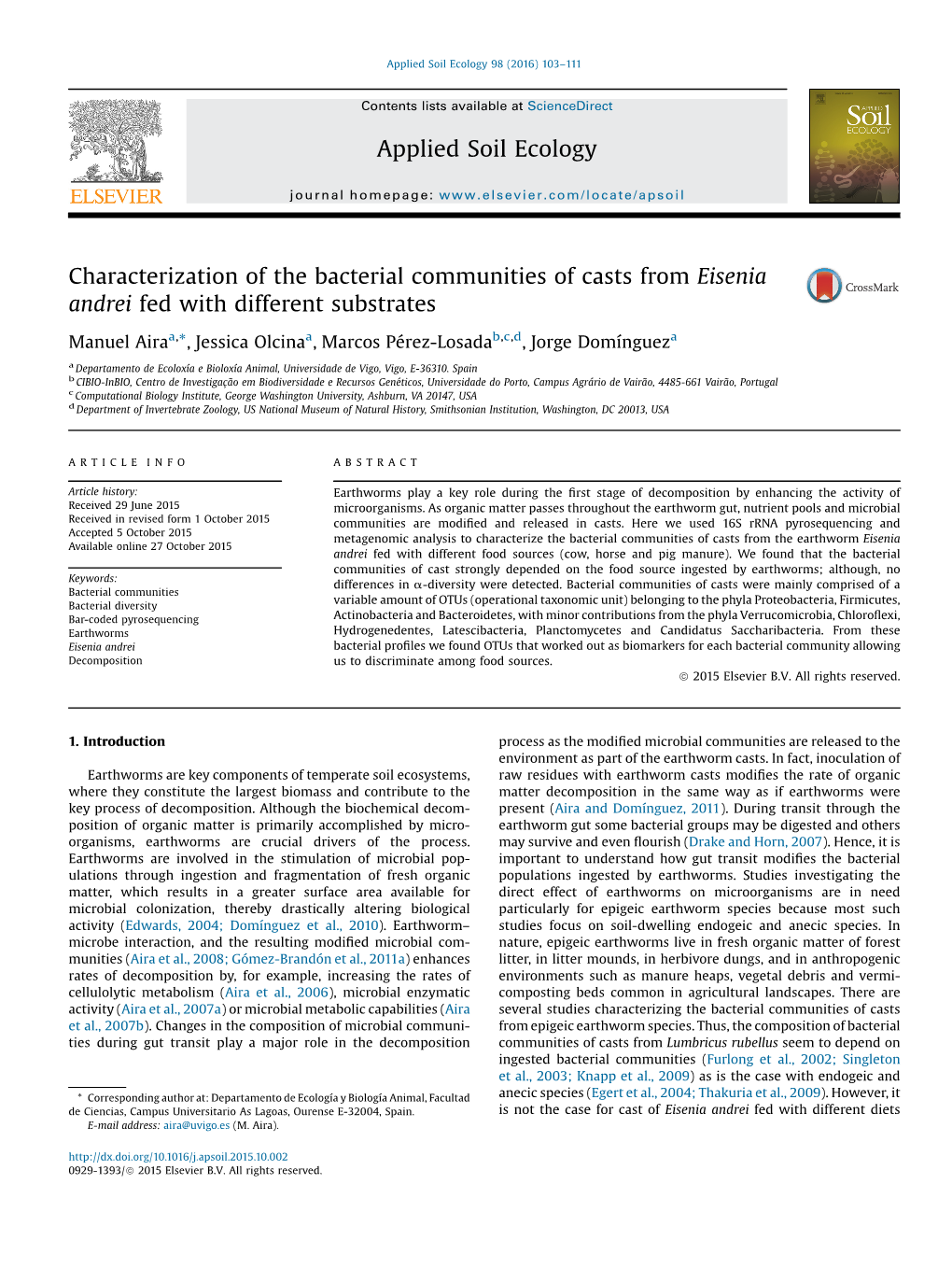 Characterization of the Bacterial Communities of Casts from Eisenia