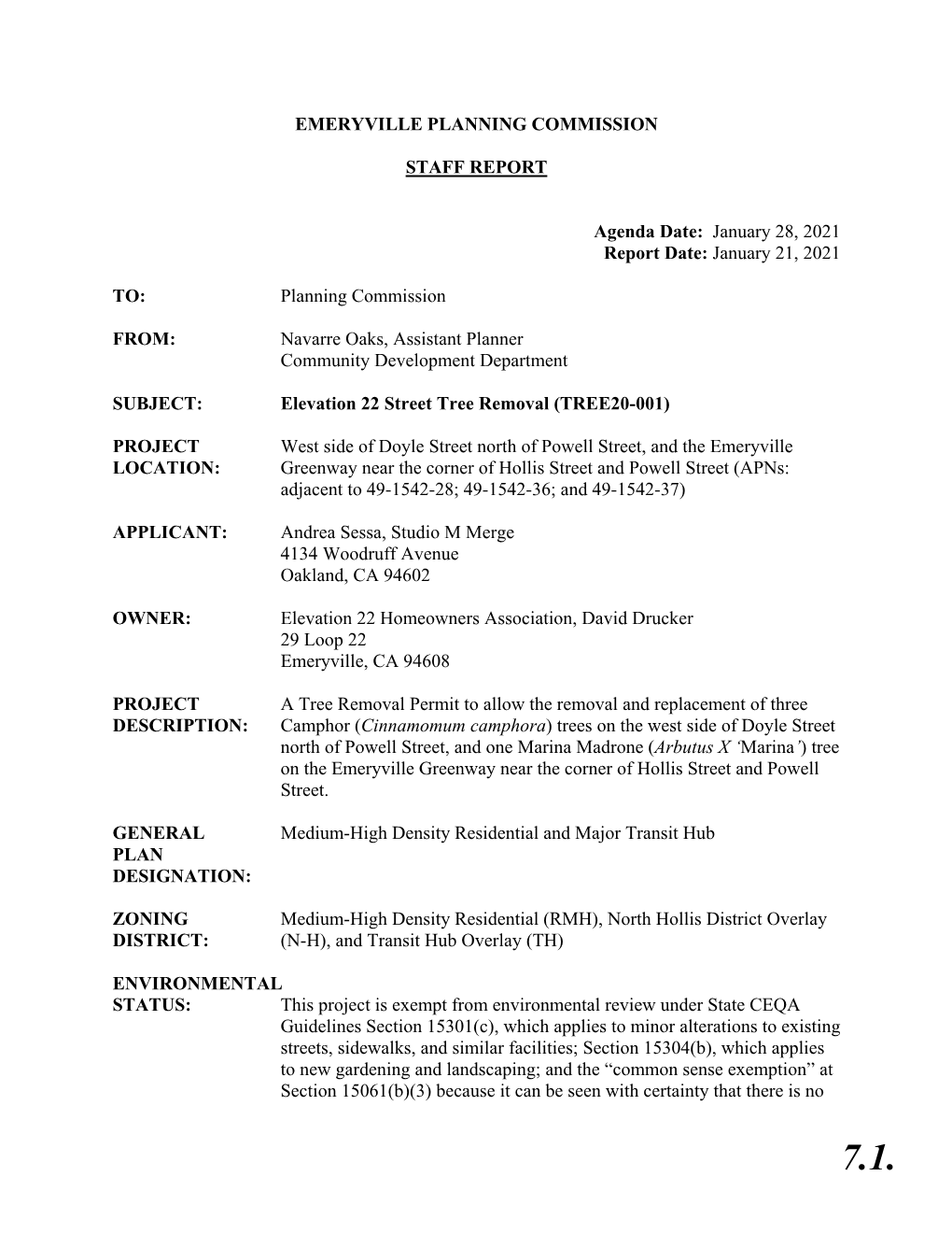 Elevation 22 Street Tree Removal (TREE20-001)