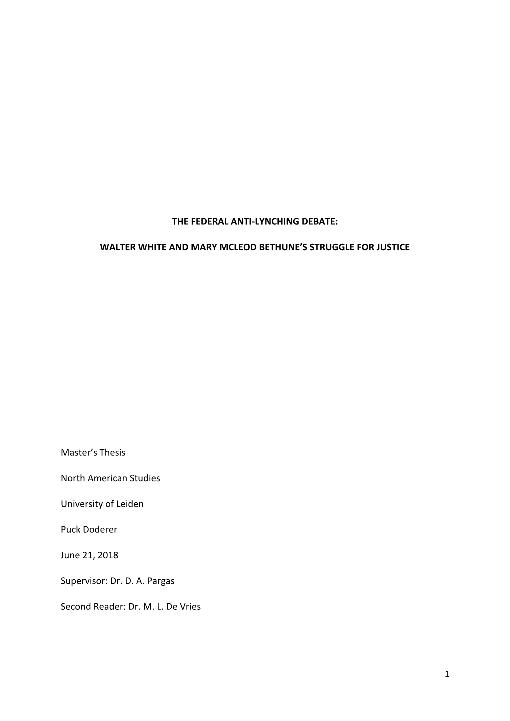 The Federal Anti-Lynching Debate: Walter White And